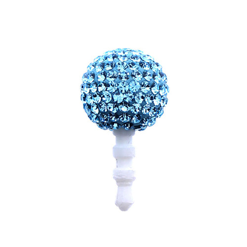 Earphone Dustproof Plug Stopper Phone Ear Cap Crystal Rhinestone Ball Aqua Blue