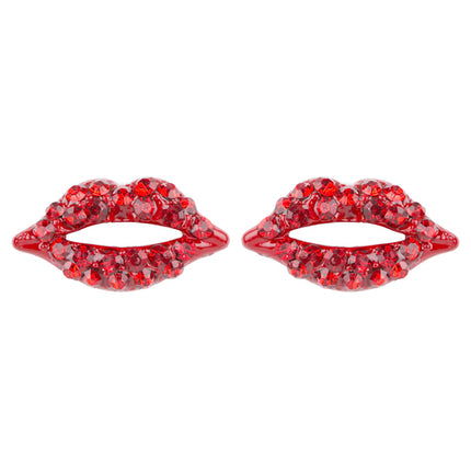 Fun Adorable Sparkling Lip Design Charm Stud Post Fashion Earrings E1202 Red