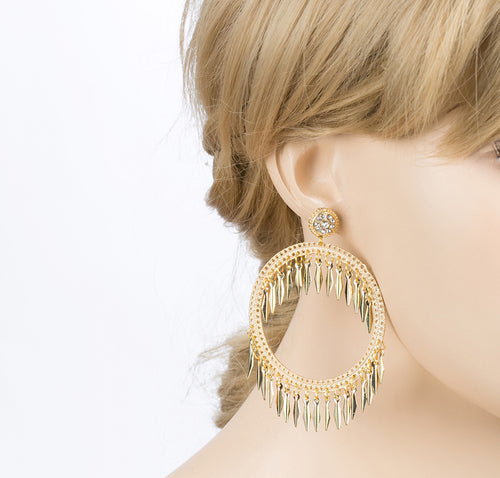 Draped Tassel Dangle Hoop Crystal Earrings Gold - Accessoriesforever