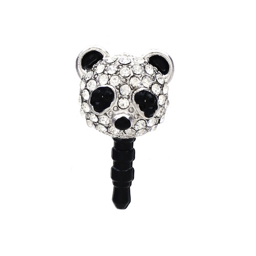 Earphone Dustproof Plug Stopper Phone Ear Cap Crystal Rhinestone Panda Black - Accessoriesforever